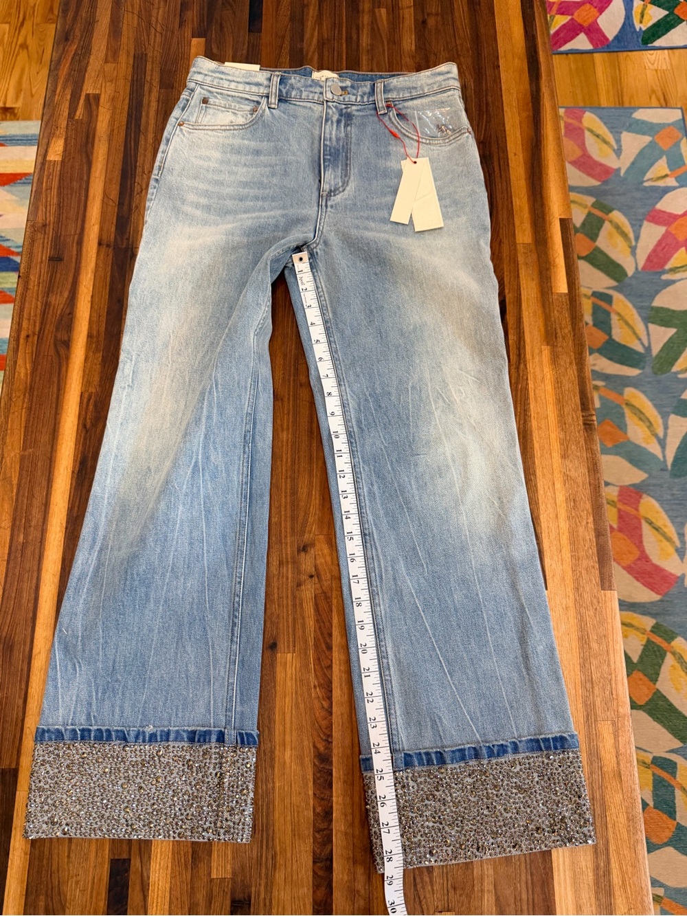 NWT - Alice + Olivia High Rise Embellished Straight Jeans Weezy in Brooklyn Blue - Picture 11 of 16